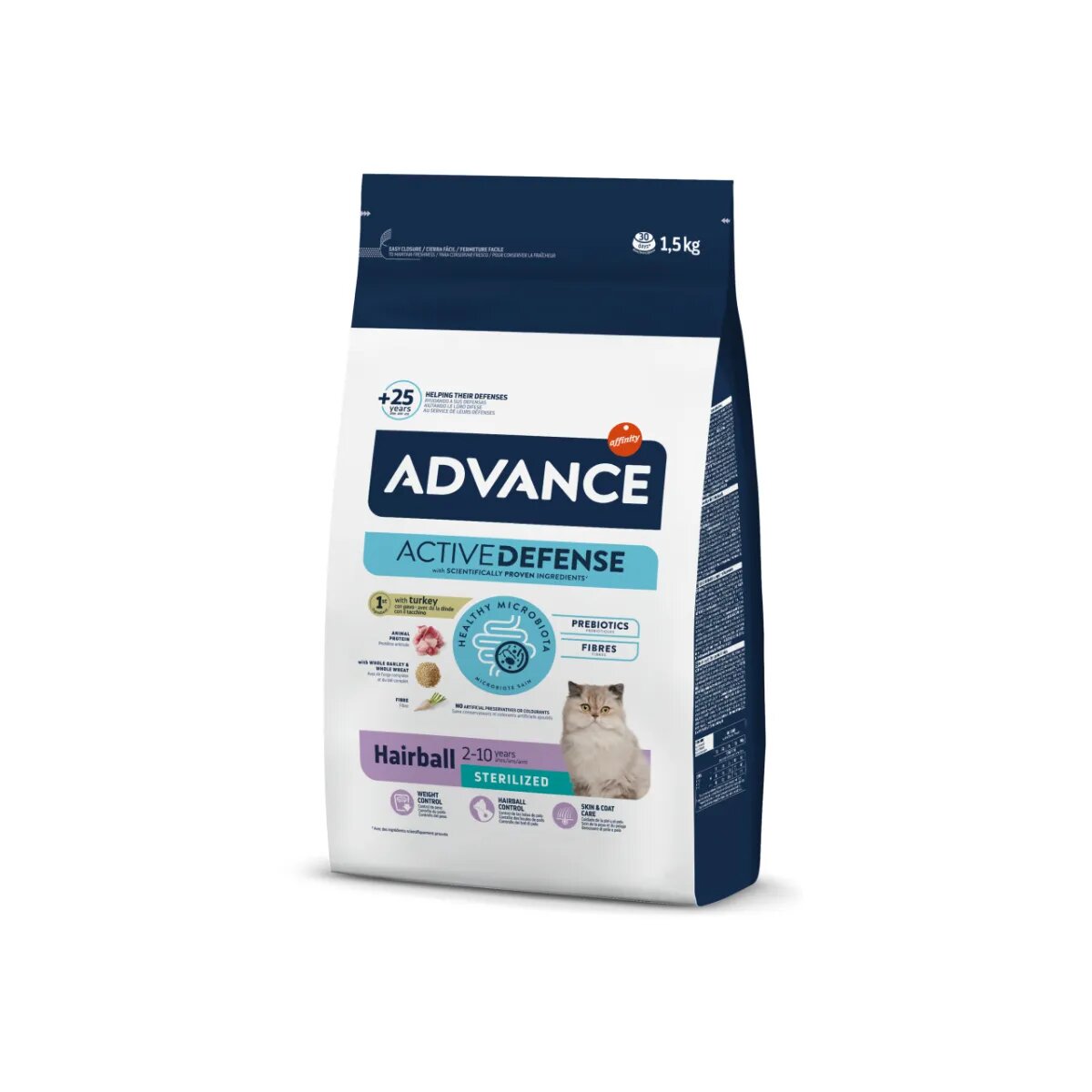 Advance Hairball Sterilised Curcan hrană uscată pisici sterilizate limitarea ghemurilor de blană 1.5kg