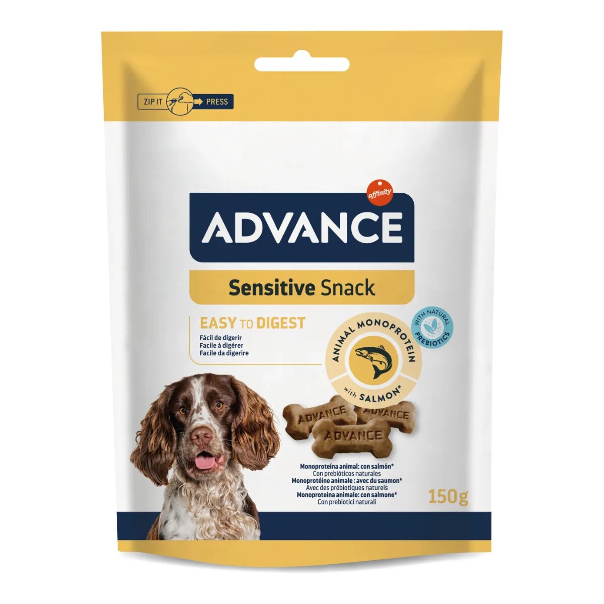 Advance Sensitive Snack XS-XL Somon hrană uscată câini sistem digestiv 150g