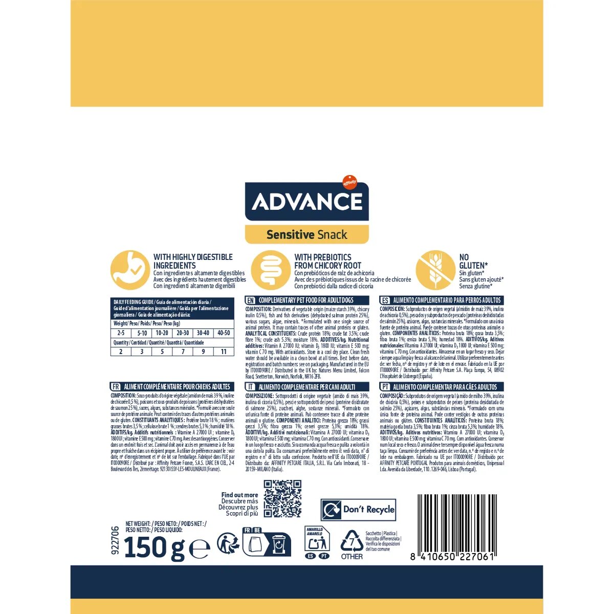 Advance Sensitive Snack XS-XL Somon hrană uscată câini sistem digestiv 150g