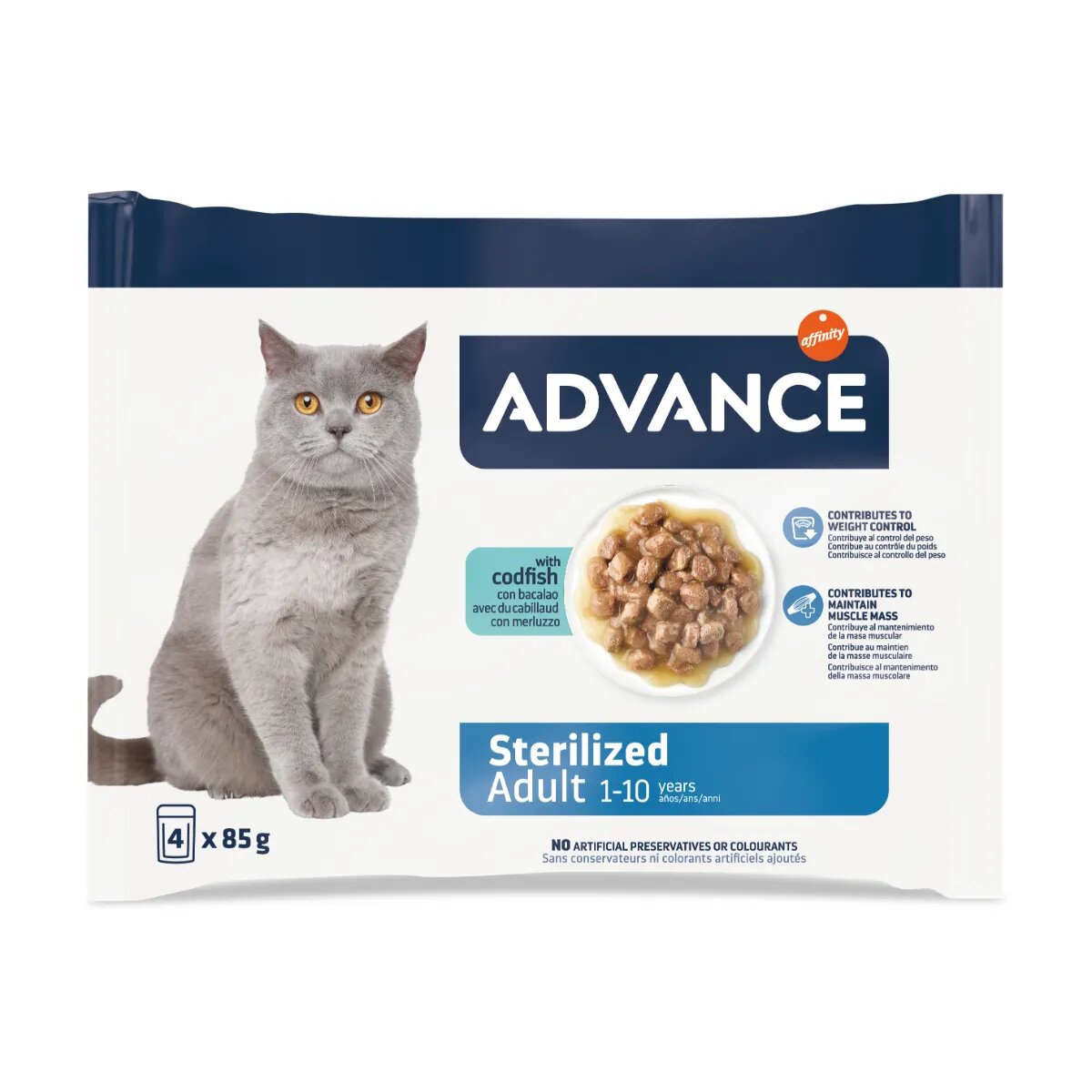 Advance Sterilised Cod plic hrană umedă pisici sterilizate (în sos) multipack 85g x 4buc
