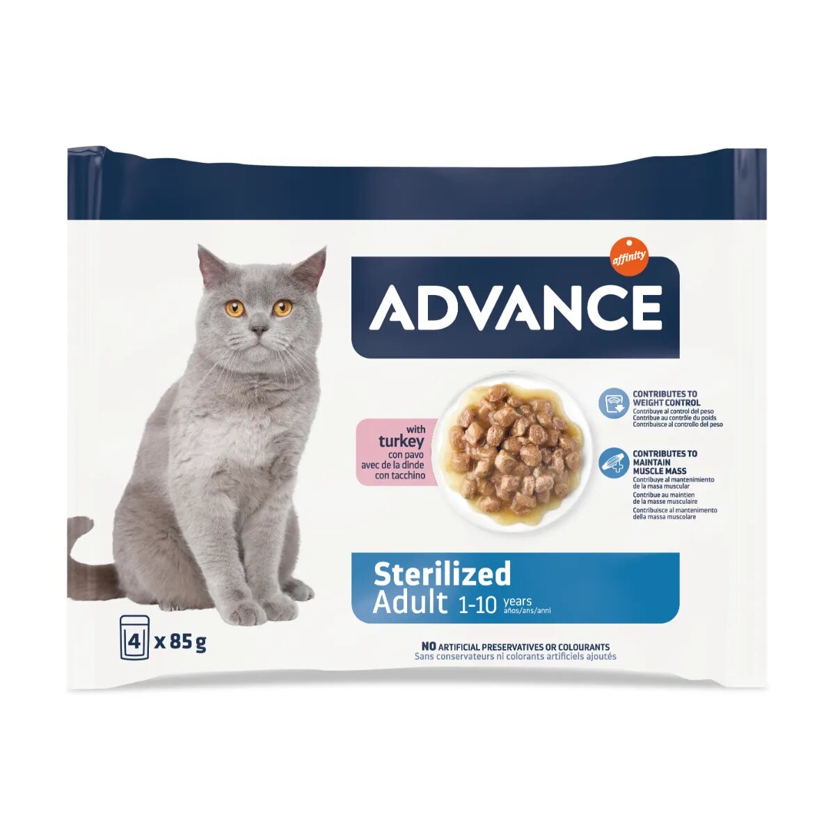 Advance Sterilised Curcan plic hrană umedă pisici sterilizate (în sos) multipack 85g x 4buc
