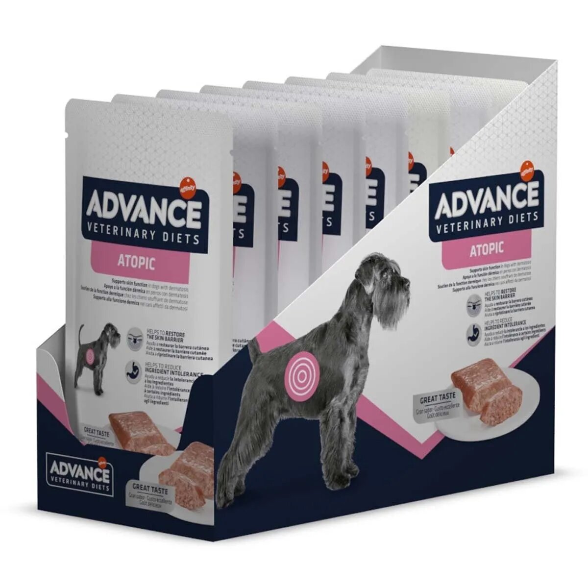ADVANCE VETERINARY DIETS Atopic Derma Care XS-XL Curcan dietă veterinară plic hrană umedă câini piele & blană (în aspic) bax 150g x 8buc