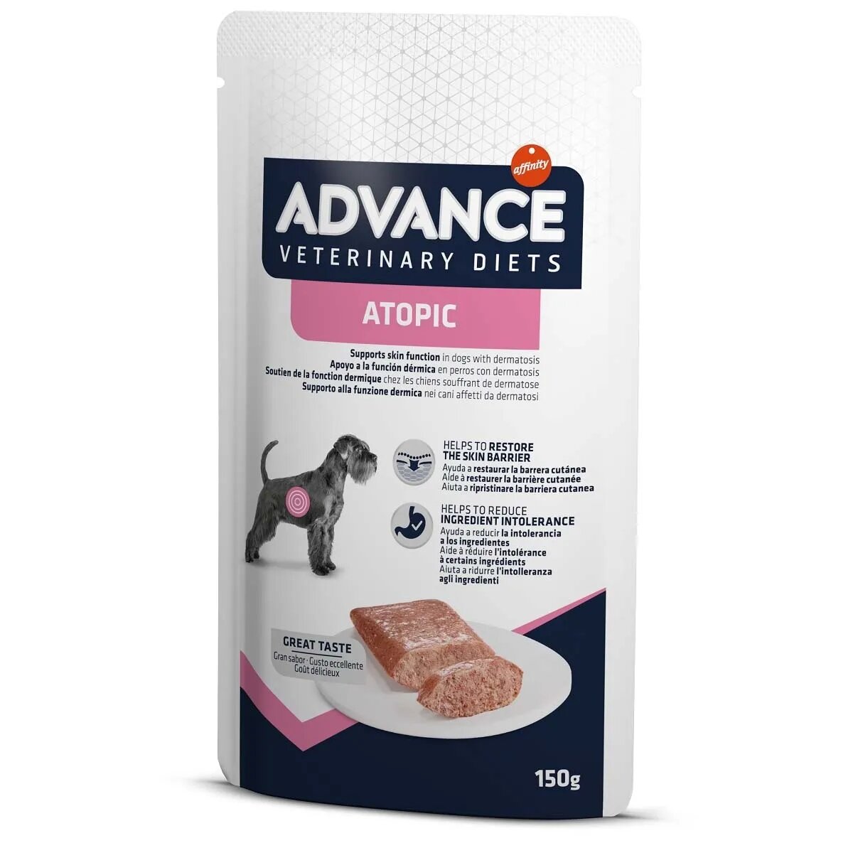ADVANCE VETERINARY DIETS Atopic Derma Care XS-XL Curcan dietă veterinară plic hrană umedă câini piele & blană (în aspic) bax 150g x 8buc