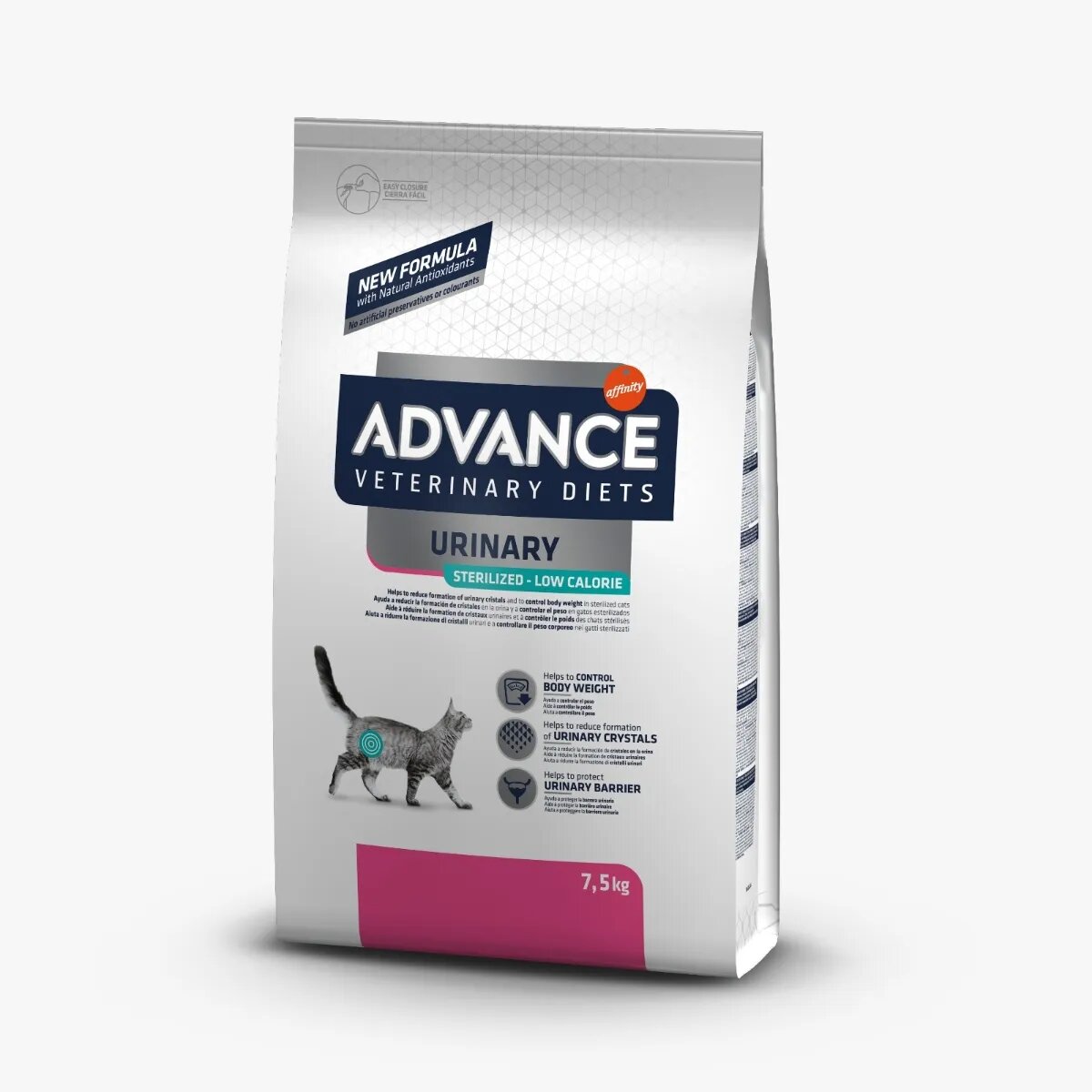 ADVANCE VETERINARY DIETS Cat Sterilised Urinary Low Calory dietă veterinară hrană uscată pisici afecțiuni urinare Urinary Sterilised Low Calorie dietă veterinară pisici sterilizate hrană uscată sistem urinar metabolism 7.