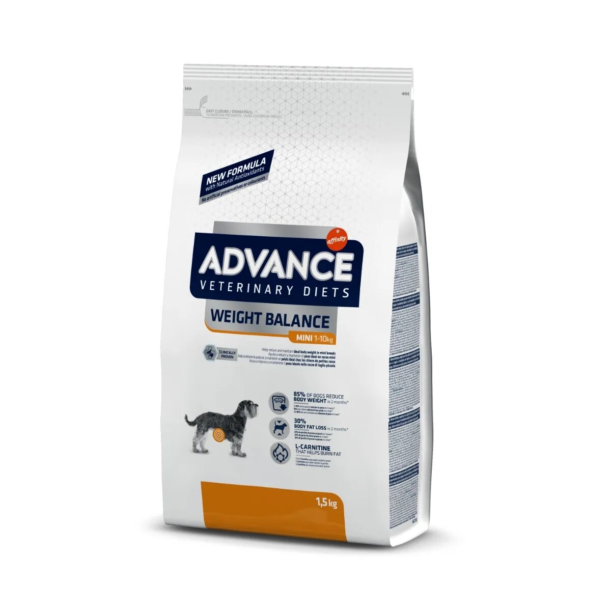 ADVANCE VETERINARY DIETS Dog Weight Balance Mini XS-S dietă veterinară hrană uscată câini afecțiuni metabolice (obezitate) Weight Balance Mini XS-S dietă veterinară câini hrană uscată metabolism (obezitate si diabet) 1.