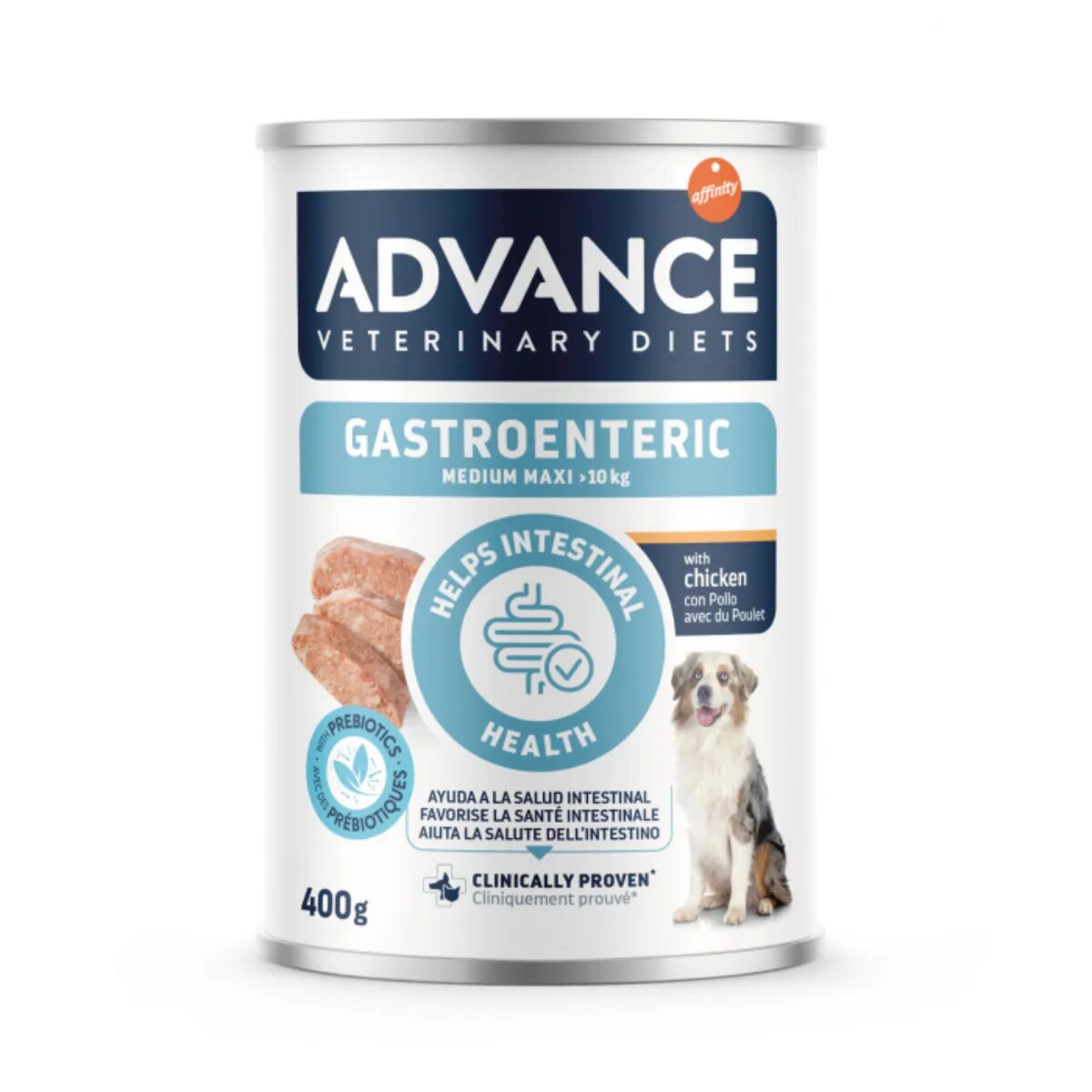 ADVANCE VETERINARY DIETS Gastroenteric Medium & Maxi M-XL Pui dietă veterinară conservă hrană umedă câini sistem digestiv (pate) 400g