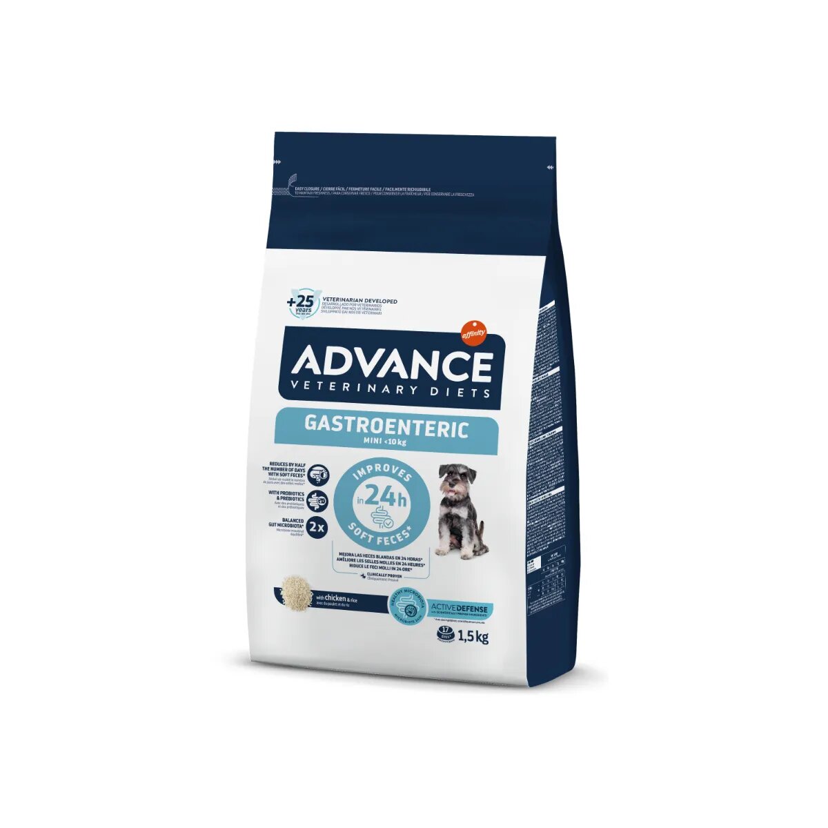 ADVANCE VETERINARY DIETS Gastroenteric Mini XS-S Pasăre dietă veterinară hrană uscată câini junior & adult sistem digestiv 1.5kg
