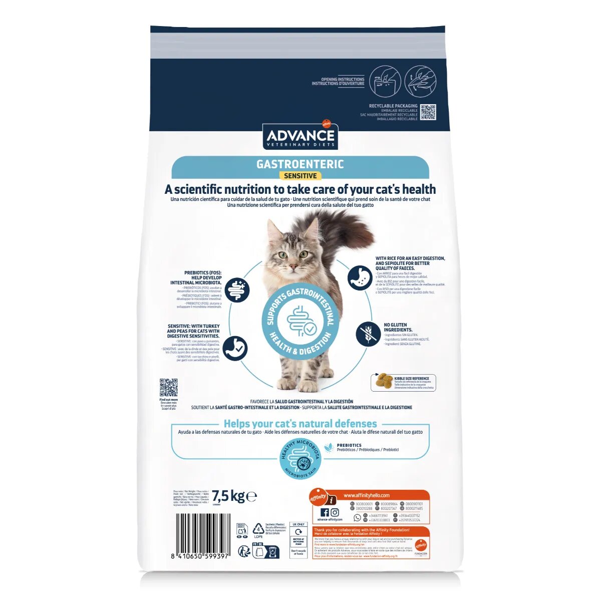 ADVANCE VETERINARY DIETS Gastroenteric Sensitive Curcan dietă veterinară hrană uscată pisici sistem digestiv 7.5kg