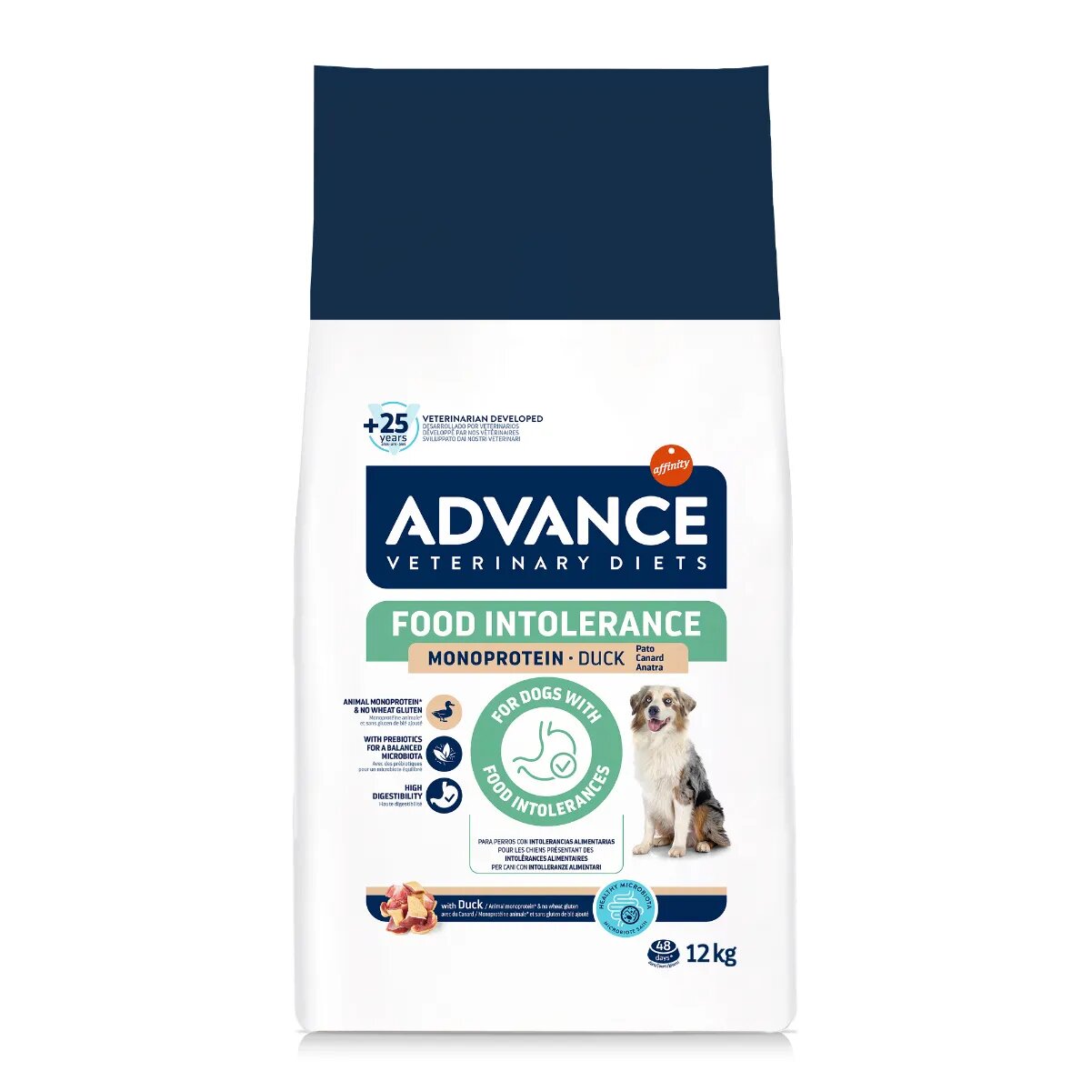 ADVANCE VETERINARY DIETS Hypoallergenic Food Intolerance XS-XL Rață dietă veterinară hrană uscată câini sistem digestiv alergii 12kg