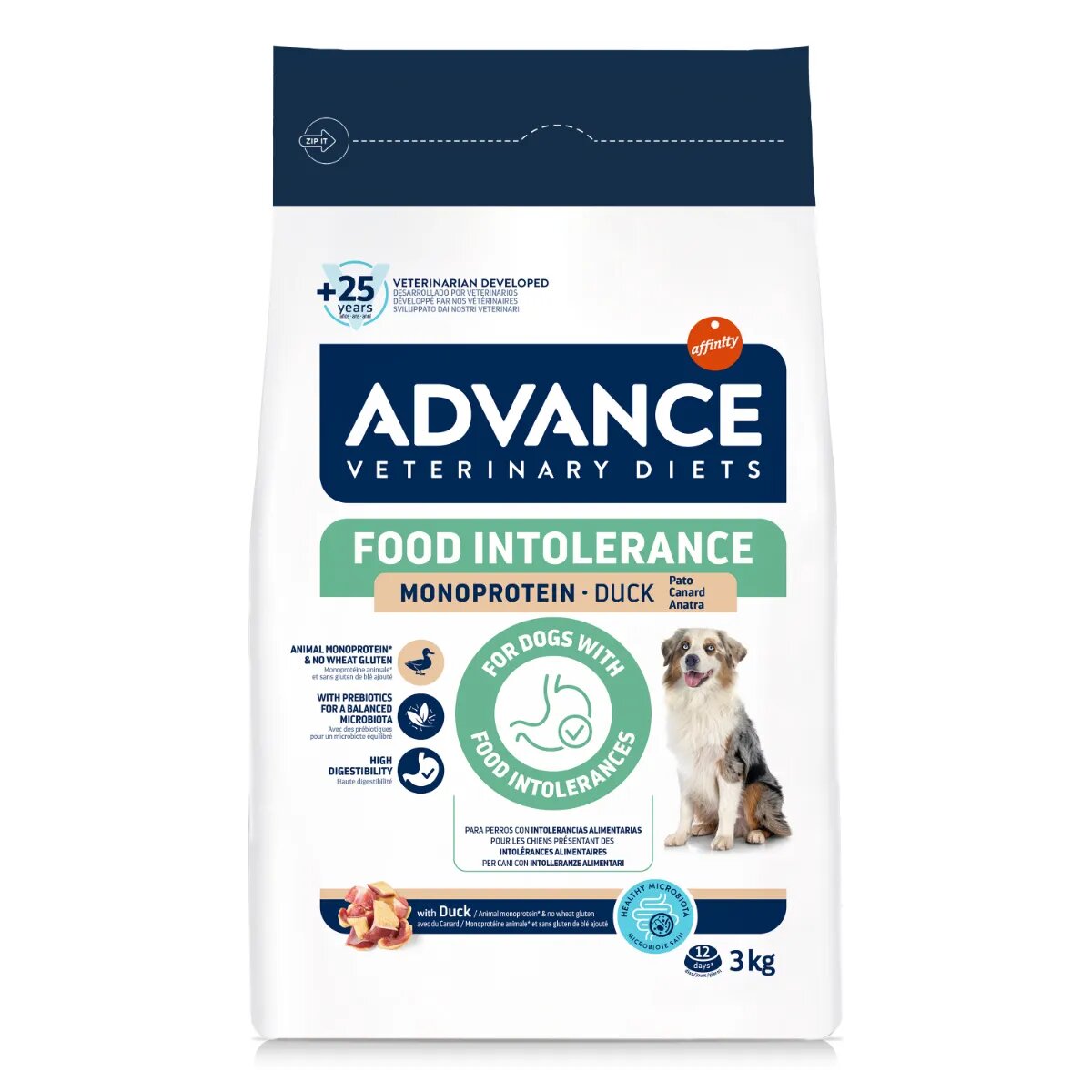ADVANCE VETERINARY DIETS Hypoallergenic Food Intolerance XS-XL Rață dietă veterinară hrană uscată câini sistem digestiv alergii 3kg
