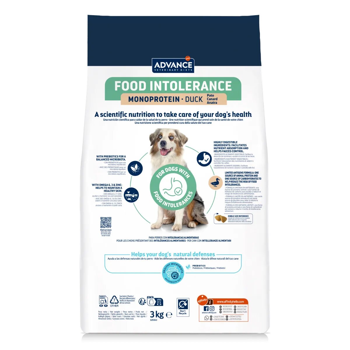 ADVANCE VETERINARY DIETS Hypoallergenic Food Intolerance XS-XL Rață dietă veterinară hrană uscată câini sistem digestiv alergii 3kg