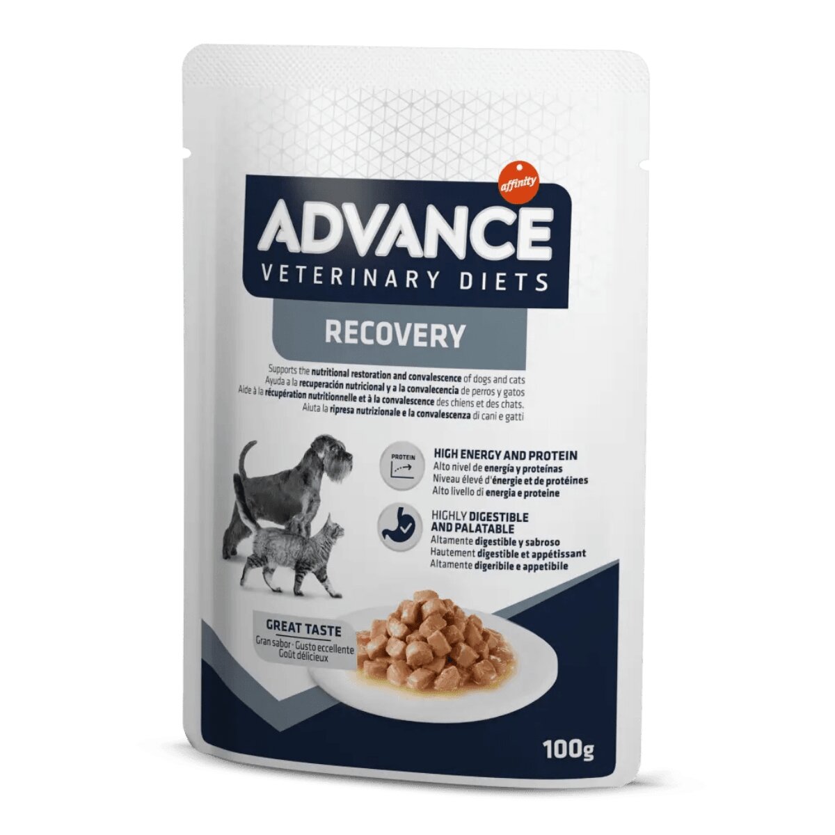 ADVANCE VETERINARY DIETS Recovery XS-XL Pui dietă veterinară plic hrană uscată câini și pisici convalescență (în sos) bax 100g x 11buc