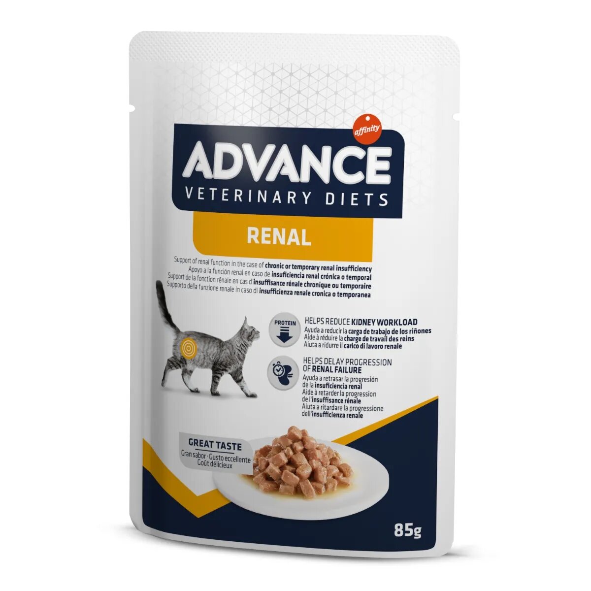 ADVANCE VETERINARY DIETS Renal Pui dietă veterinară plic hrană umedă pisici sistem renal (în sos) bax 85g x 12buc
