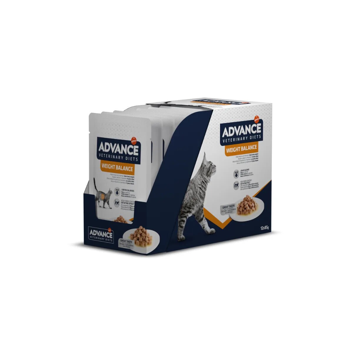 ADVANCE VETERINARY DIETS Weight Balance Carne plic hrană umedă pisici obezitate (în sos) bax 85g x 12buc