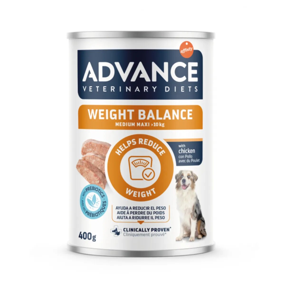 ADVANCE VETERINARY DIETS Weight Balance Medium & Maxi M-XL Pui dietă veterinară conservă hrană umedă câini obezitate (pate) 400g