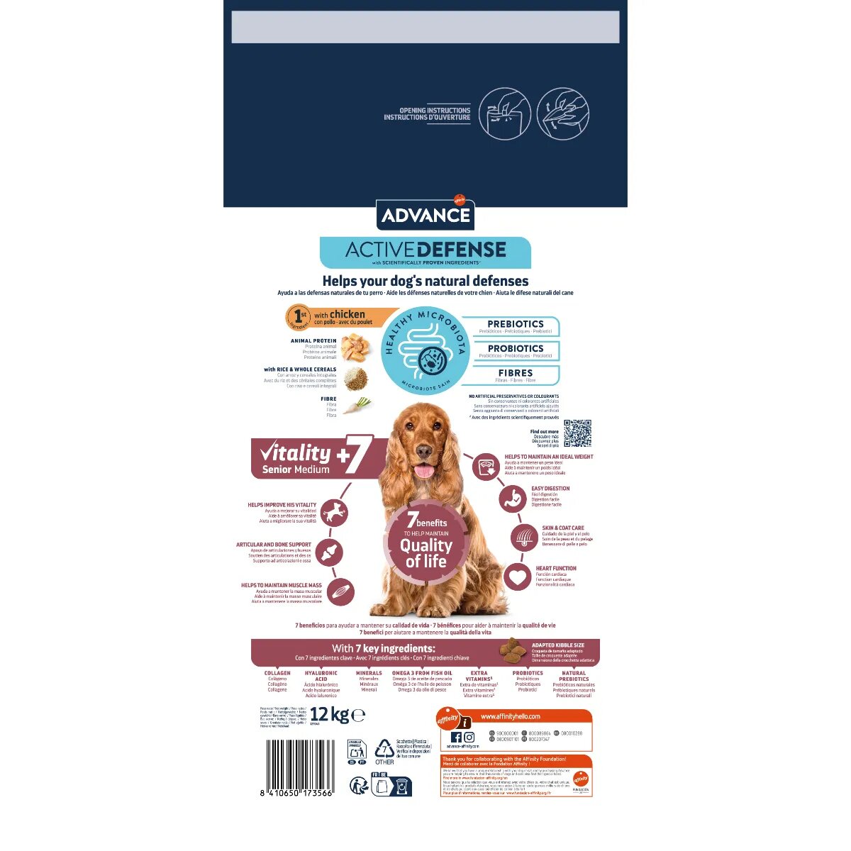 Advance Vitality +7 Medium M Pui hrană uscată câini senior 12kg