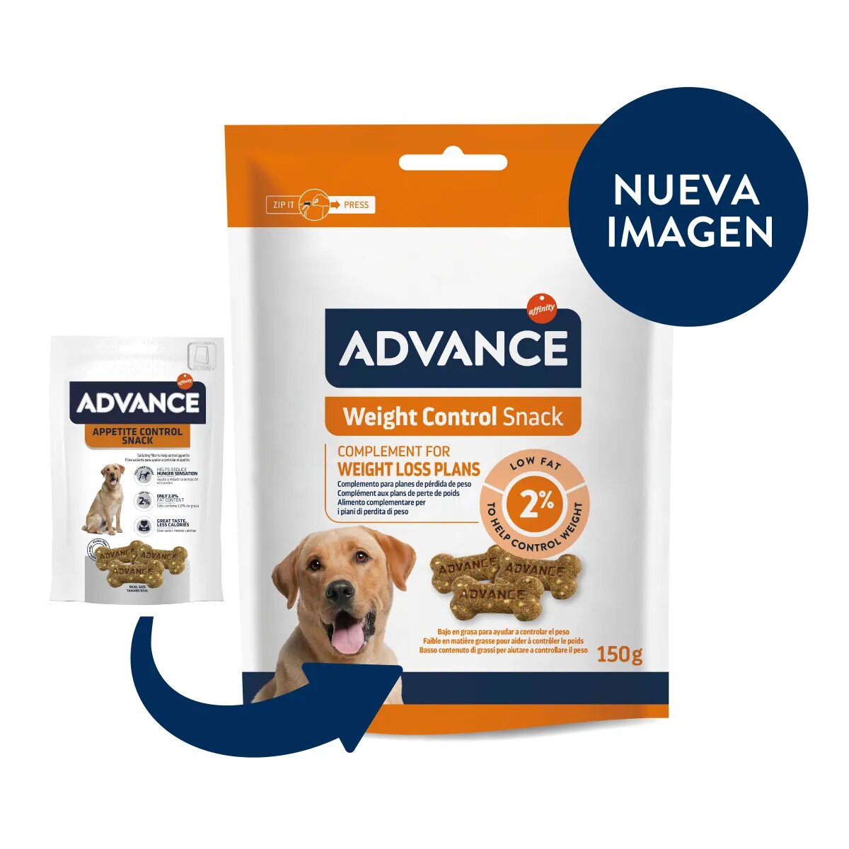 Advance Weigth Control Snack XS-XL punguță recompense câini obezitate 150g