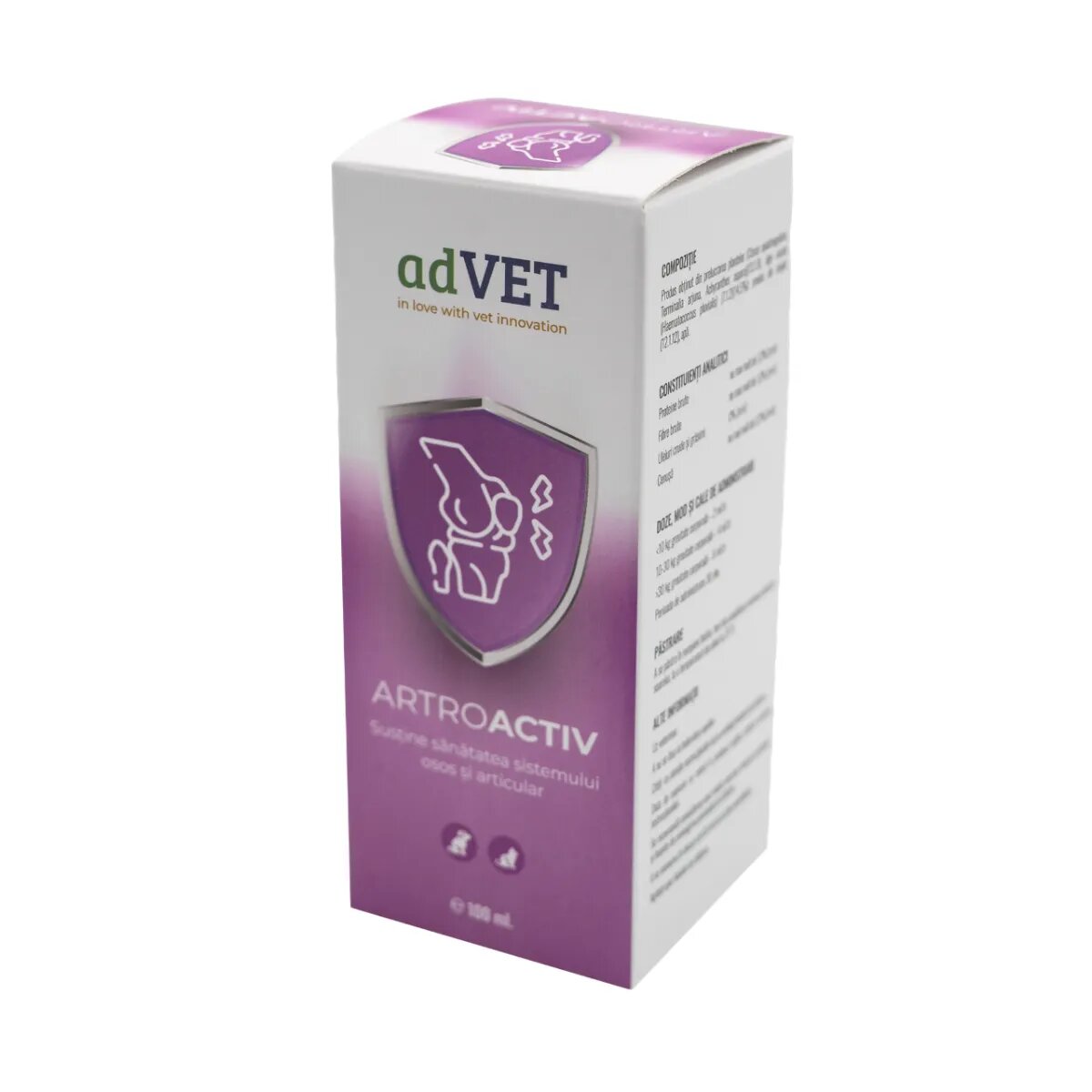 adVET ArtroActiv supliment sistem articular câini suspensie orală ArtroActiv XS-XL supliment sistem articular câini și pisici flacon cu aplicator 100ml suspensie orală