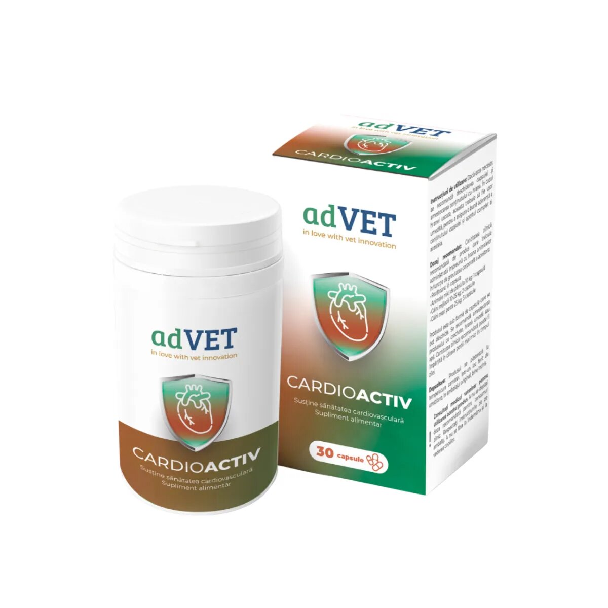 adVET CardioActiv supliment sistem cardio-vascular câini capsule CardioActiv XS-XL supliment sistem cardio-vascular câini și pisici flacon 30 capsule