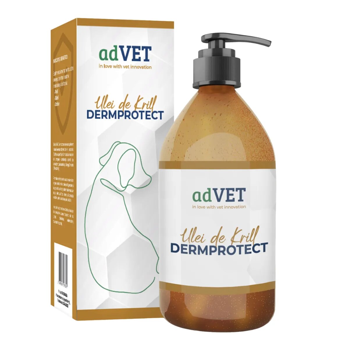 adVET DermProtect Ulei de Krill supliment piele & blană câini suspensie orală DermProtect Ulei de Krill XS-XL supliment piele & blană câini flacon cu aplicator 150ml suspensie orală
