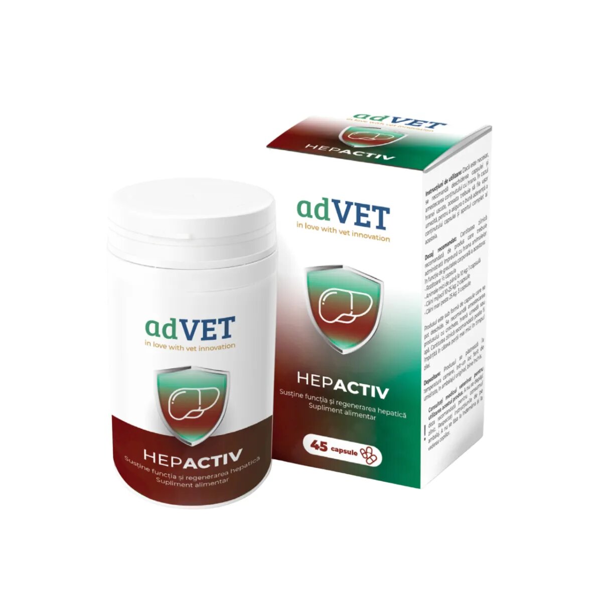 adVET HepActiv supliment sistem hepatic câini capsule HepActiv XS-XL supliment sistem hepatic câini și pisici flacon 45 capsule