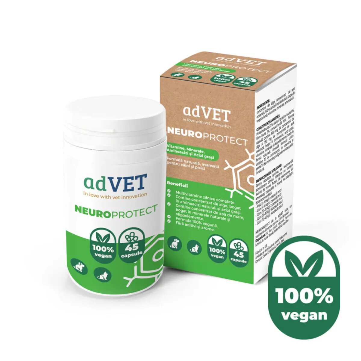 adVET NeuroProtect supliment sistem nervos & calmante câini capsule NeuroProtect XS-XL supliment sistem nervos & calmante câini și pisici flacon 45 capsule
