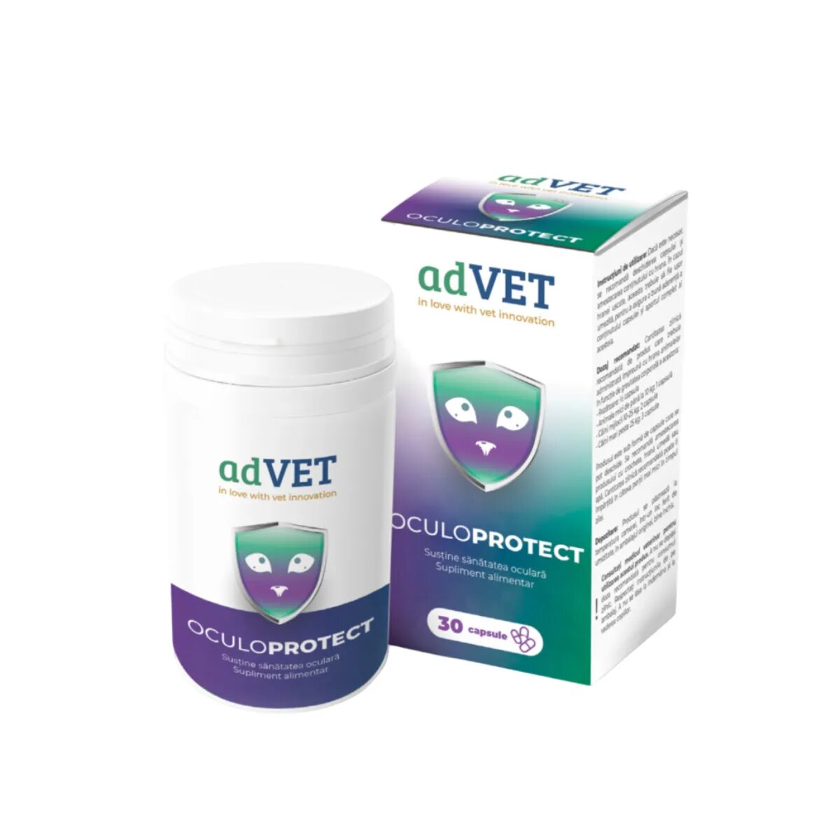 adVET OculoProtect supliment oftalmic câini capsule OculoProtect XS-XL supliment oftalmic câini și pisici flacon 30 capsule