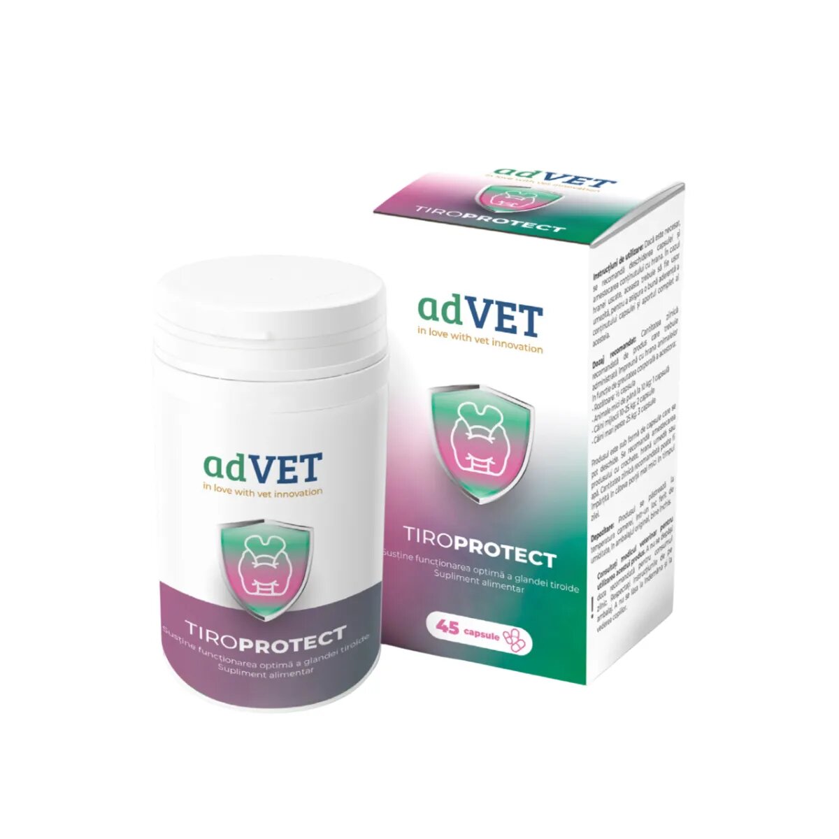 adVET TiroProtect supliment sistem imunitar tiroidă câini capsule TiroProtect XS-XL supliment sistem imunitar tiroidă câini și pisici flacon 45 capsule
