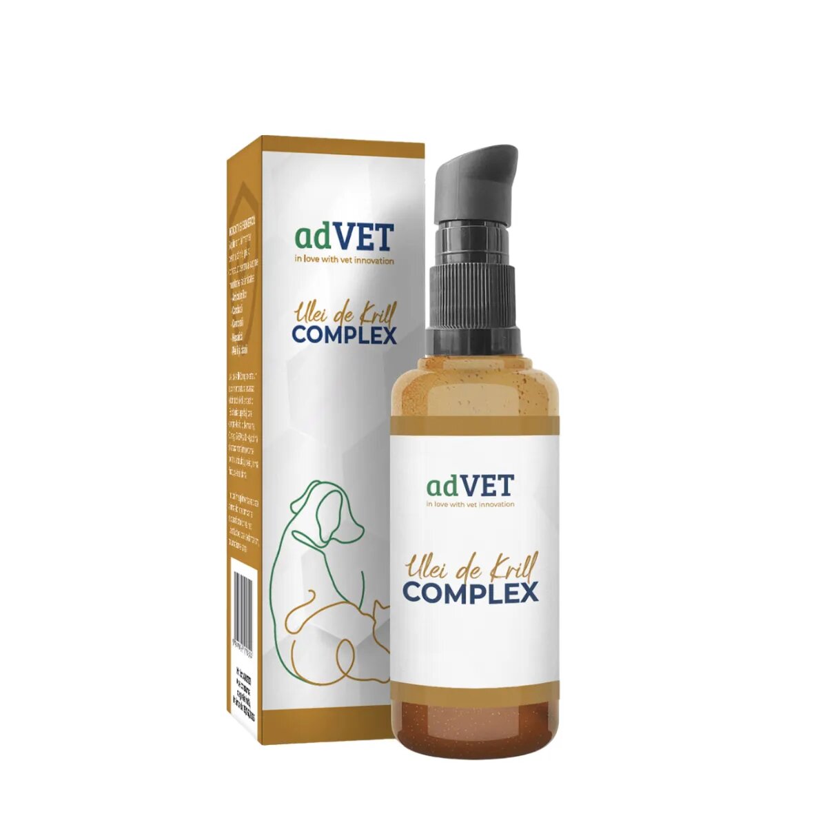 adVET Ulei de Krill Complex supliment piele & blană câini suspensie orală Ulei de Krill Complex XS-XL supliment piele & blană câini și pisici flacon 50ml suspensie orală