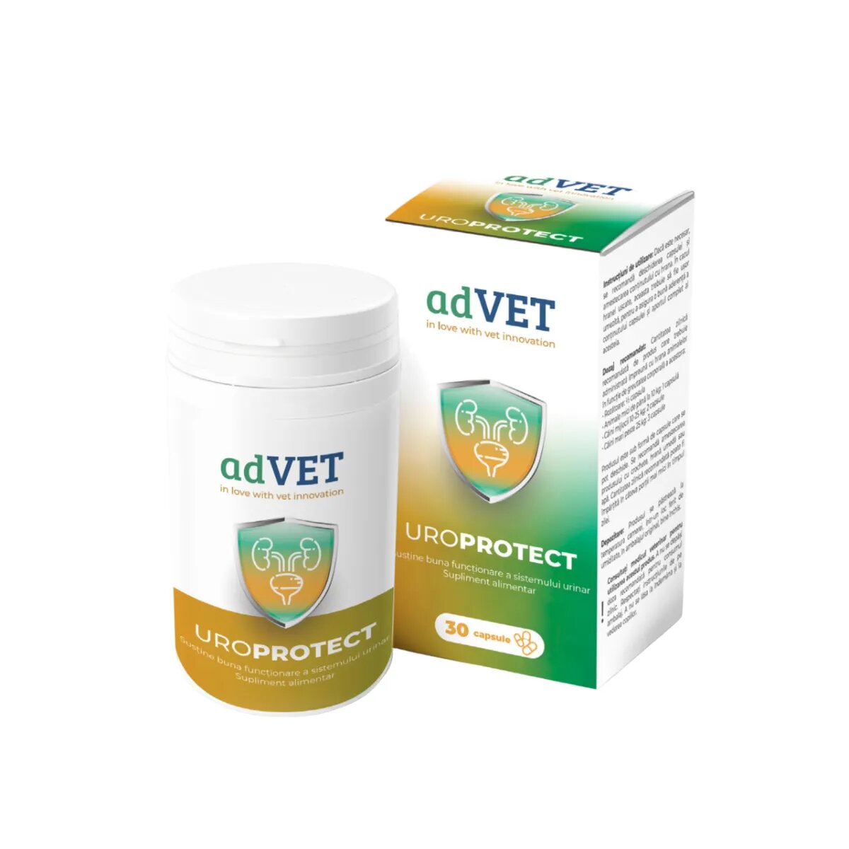 adVET UroProtect supliment sistem urinar câini capsule UroProtect XS-XL supliment sistem urinar câini și pisici flacon 30 capsule