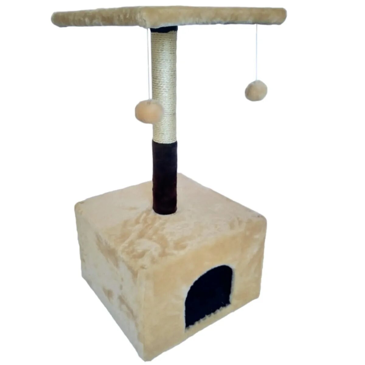Agility ansamblu de joacă pisici 1 etaj 1 căsuța lemn și pluș elemente atârnate elemente de zgâriat bej 80cm