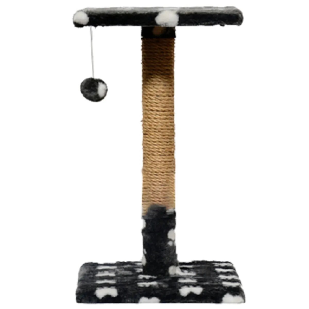 Agility ansamblu de joacă pisici 1 etaj lemn și pluș imprimeu lăbuțe elemente de zgâriat elemente atârnate alb și negru 60cm