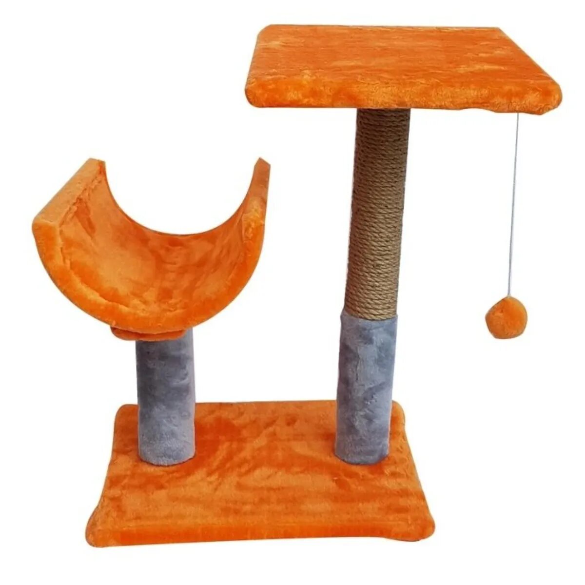 Agility ansamblu de joacă pisici 2 etaje lemn și pluș elemente de zgâriat elemente atârnate portocaliu 30x30x60cm