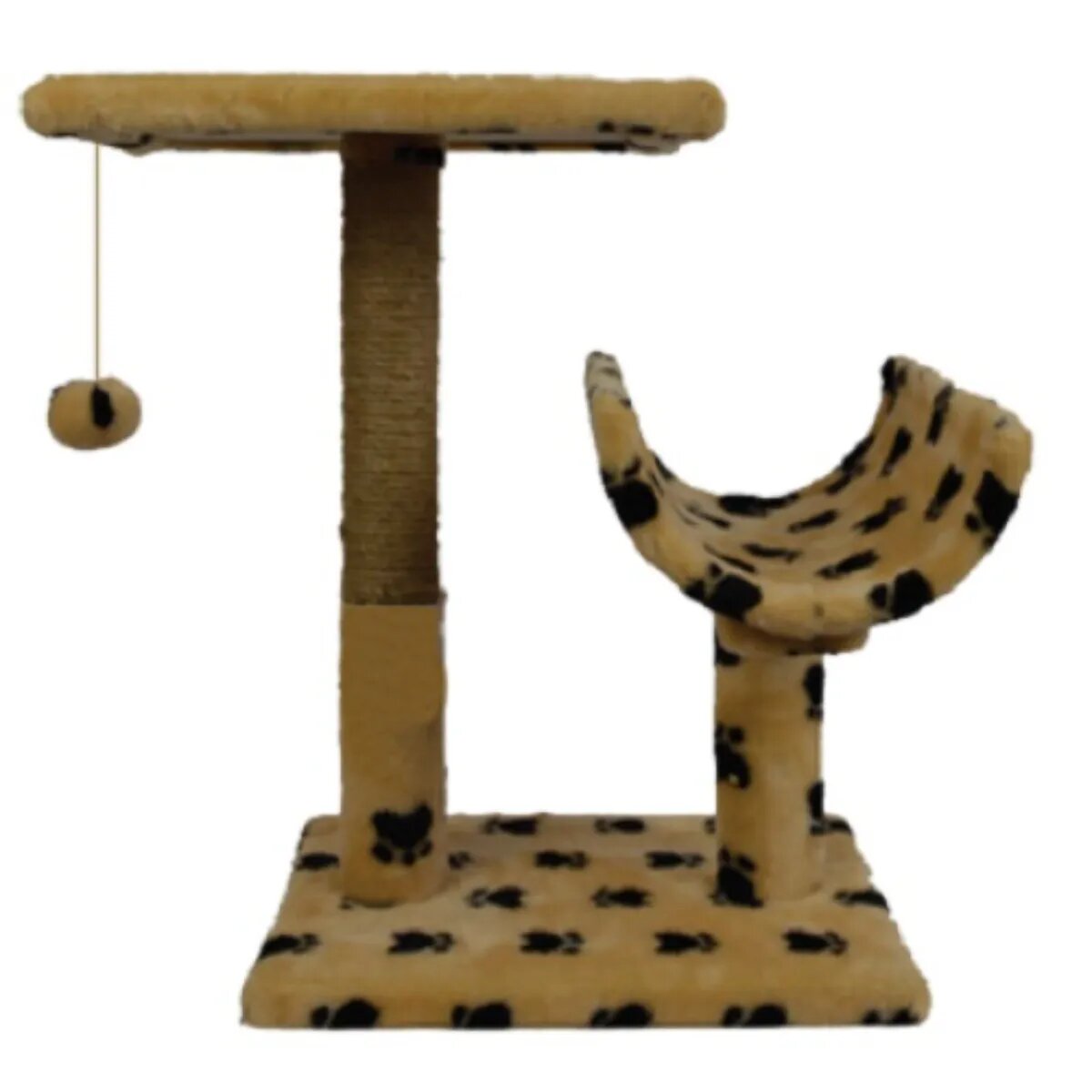 Agility ansamblu de joacă pisici 2 etaje lemn și pluș imprimeu lăbuțe elemente de zgâriat elemente atârnate bej și negru 30x30x60cm