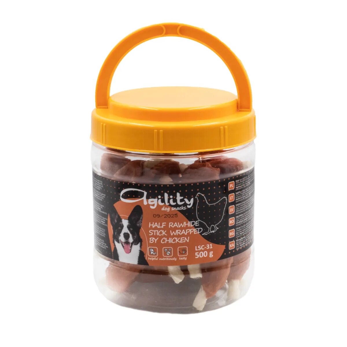 Agility Bețe din Piele Înfășurate XS-XL Pui punguță recompense câini 500g