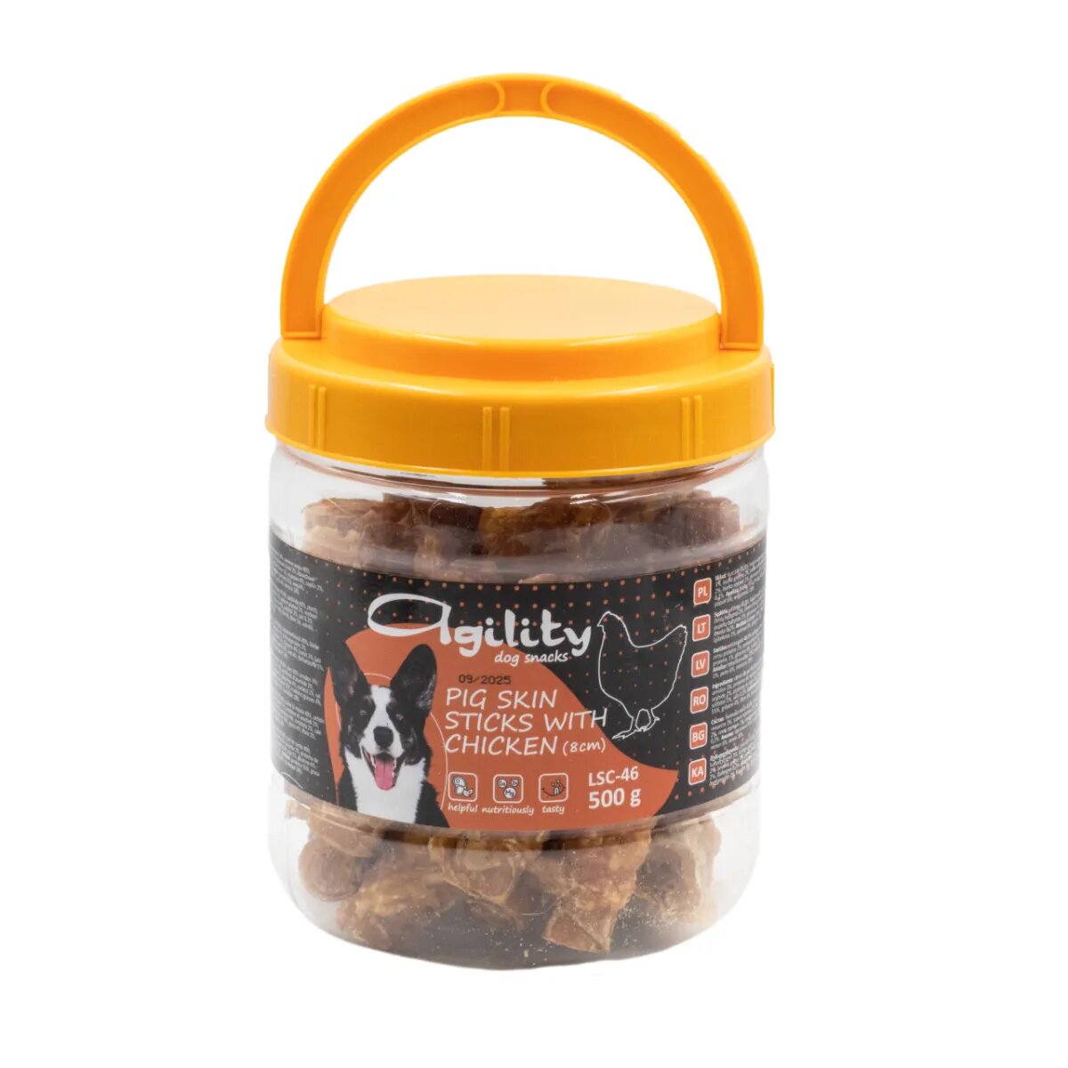 Agility Bețișoare din Piele Împletite XS-XL Porc și Pui punguță recompense câini 500g