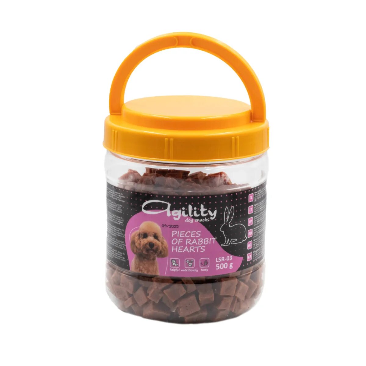 Agility Bucăți Inimioară XS-XL Iepure și Rață găletușa recompense câini 500g