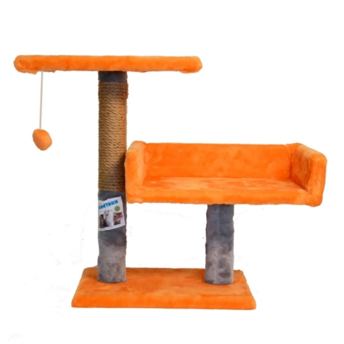 Agility Canapea ansamblu de joacă pisici 2 etaje lemn și pluș elemente de zgâriat elemente atârnate portocaliu 70cm