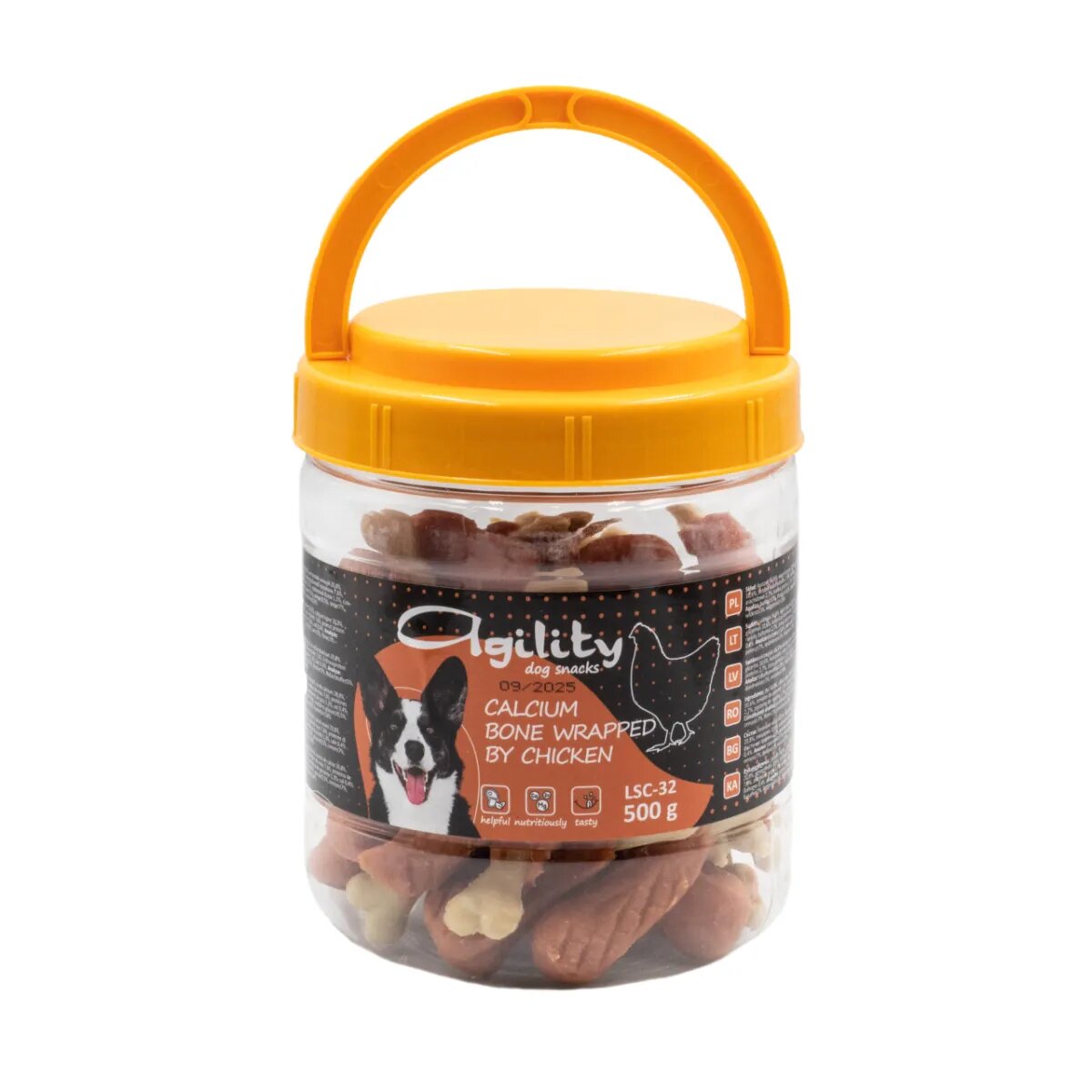 Agility Pulpițe din Os de Calciu XS-XL Pui punguță recompense câini 500g