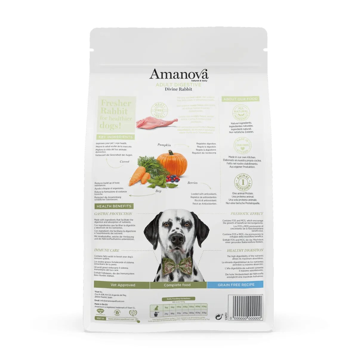 AMANOVA Adult Digestive XS-XL Iepure hrană uscată monoproteică fără cereale câini sistem digestiv 2kg
