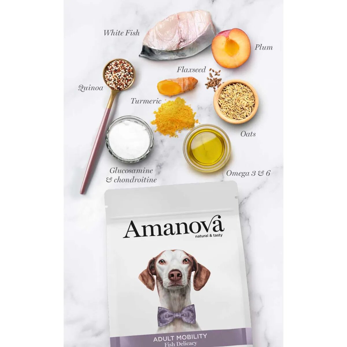 AMANOVA Adult Mobility XS-XL Pește alb hrană uscată monoproteică câini sistem articular 10kg