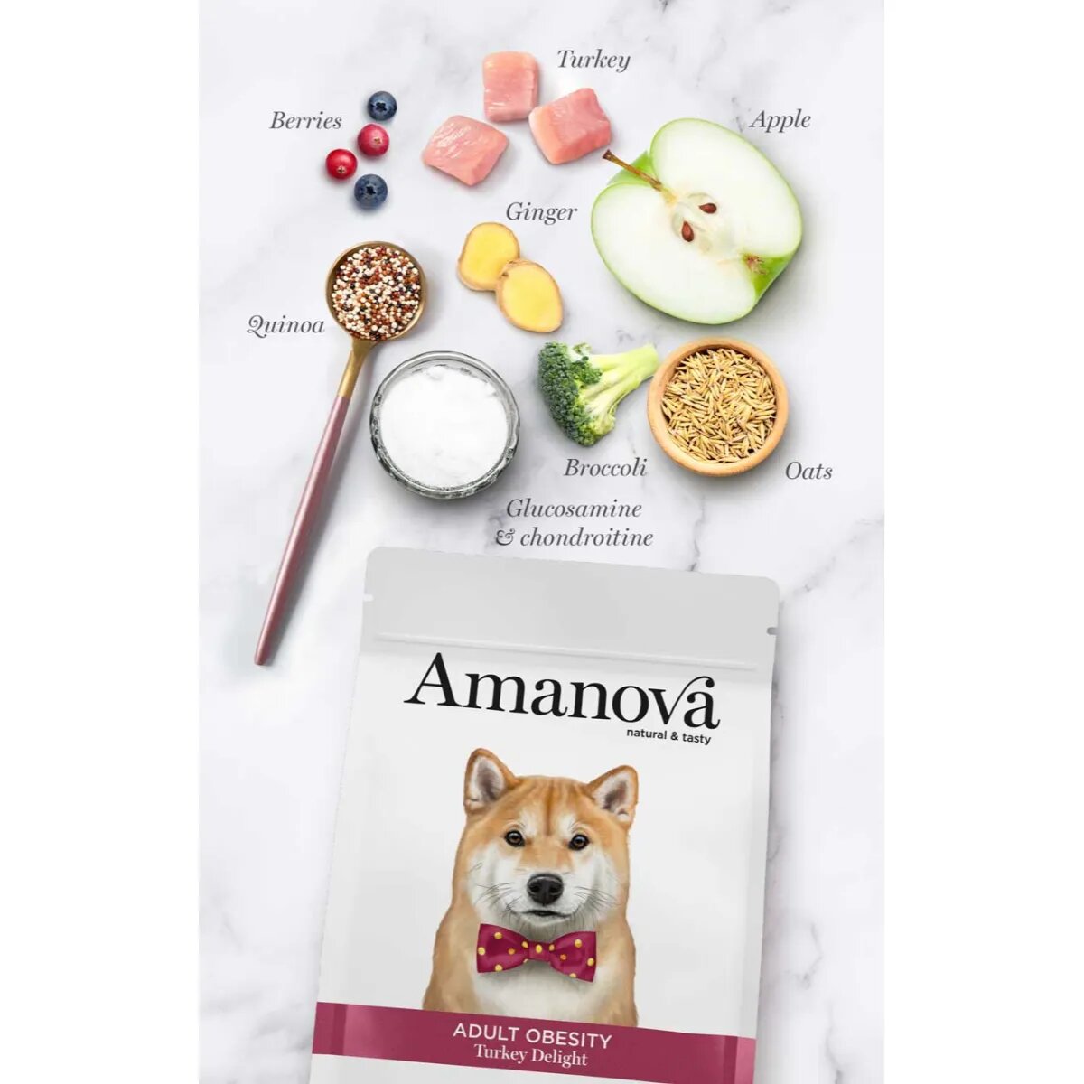 AMANOVA Adult Obesity XS-XL Curcan hrană uscată monoproteică câini obezitate 2kg