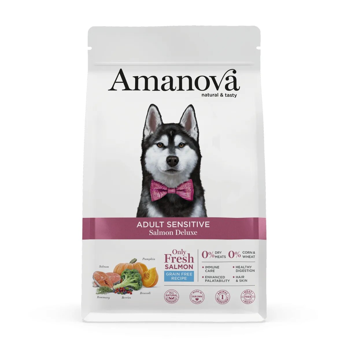 AMANOVA Adult Sensitive XS-XL Somon hrană uscată monoproteică fără cereale câini piele & blană sistem digestiv 2kg