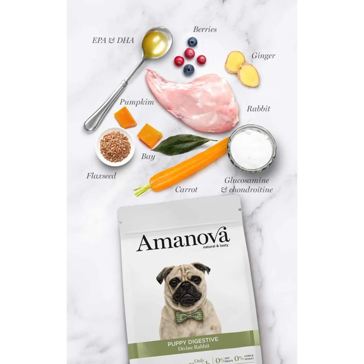 AMANOVA Puppy Digestive XS-XL Iepure hrană uscată monoproteică fără cereale câini junior sistem digestiv 2kg