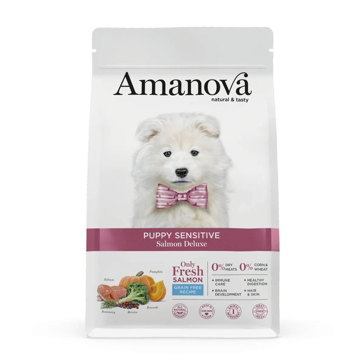 AMANOVA Puppy Sensitive XS-XL Somon hrană uscată monoproteică fără cereale câini junior piele & blană sistem digestiv 7kg