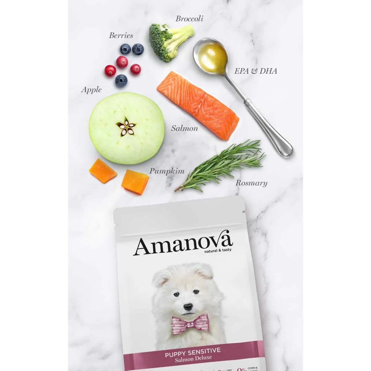 AMANOVA Puppy Sensitive XS-XL Somon hrană uscată monoproteică fără cereale câini junior piele & blană sistem digestiv 7kg