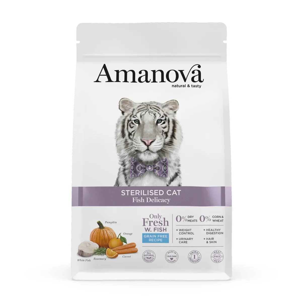 AMANOVA Sterilised Pește alb hrană uscată monoproteică fără cereale pisici sterilizate 4kg