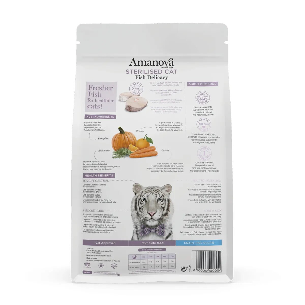 AMANOVA Sterilised Pește alb hrană uscată monoproteică fără cereale pisici sterilizate 4kg