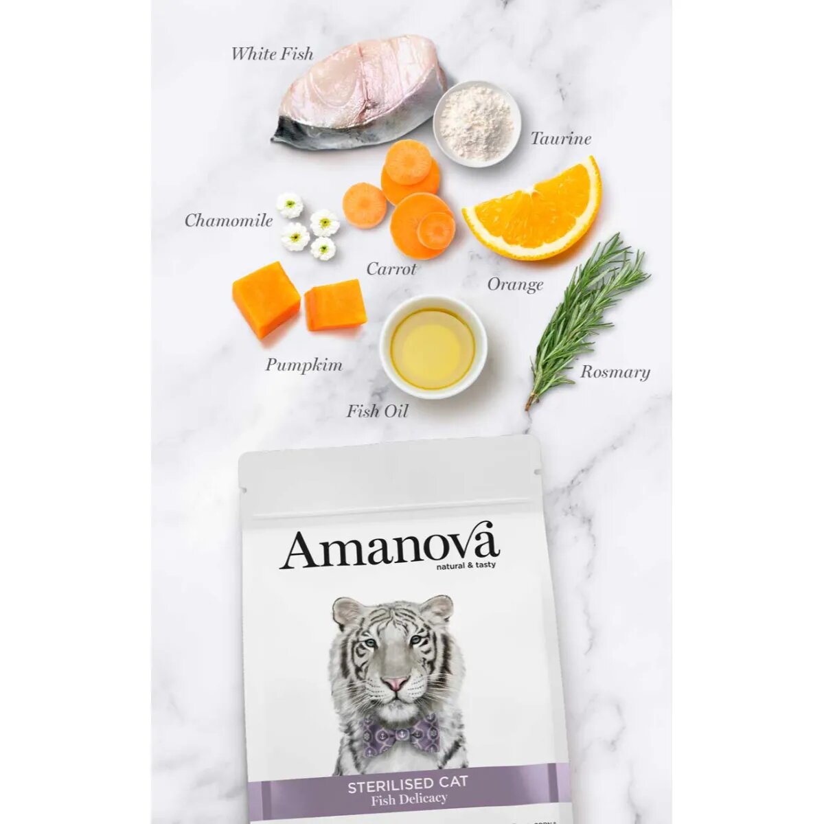 AMANOVA Sterilised Pește alb hrană uscată monoproteică fără cereale pisici sterilizate 4kg