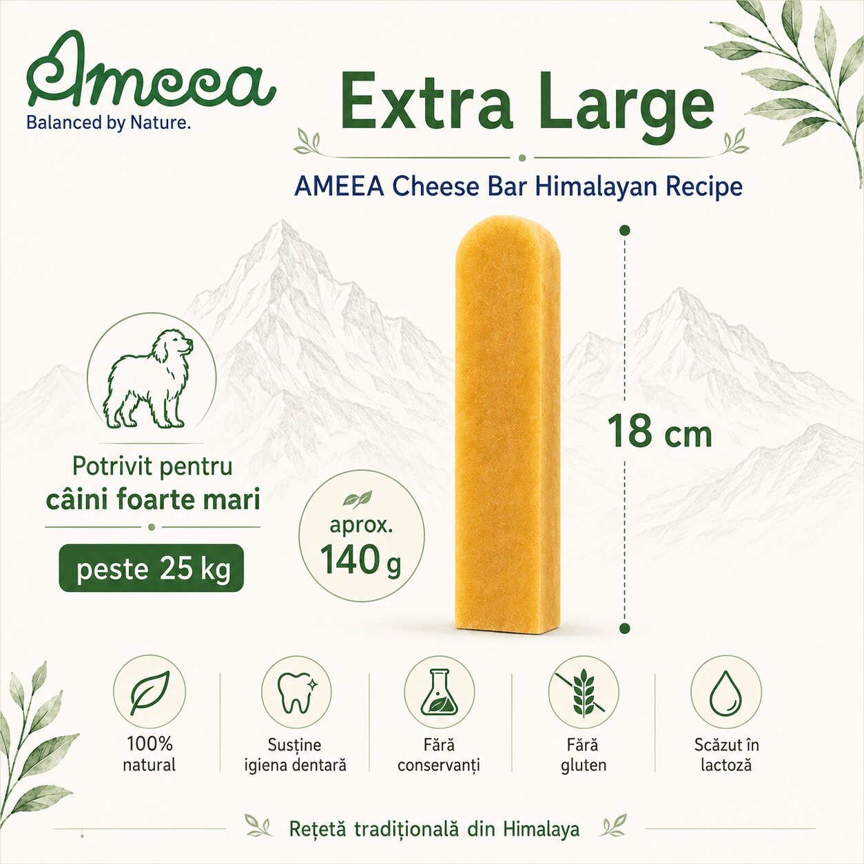 AMEEA Cheese Bar Himalayan Receipe Extra Large XL Brânză recompense fără cereale câini 140g